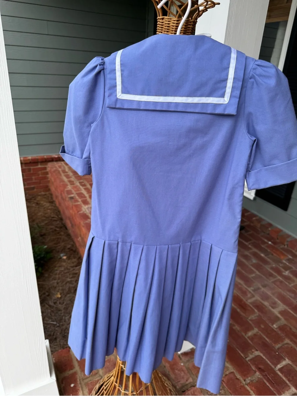 Vintage Laura Ashley Girls 9-10 Blue Cotton Sailor Dress Made USA
